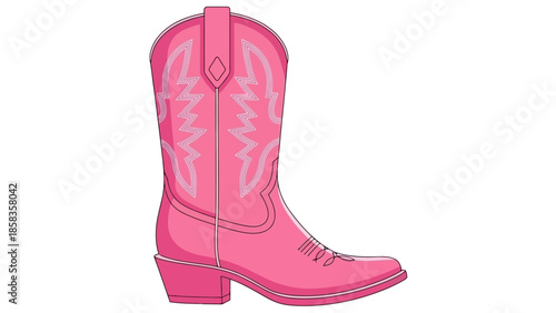 A single pink cowboy boot with decorative stitching and a pointed toe.