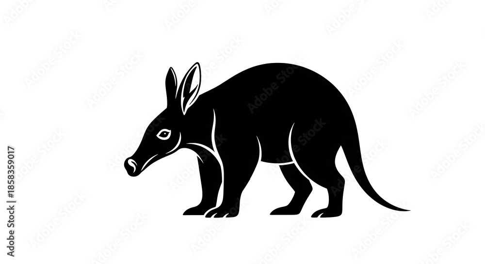 Fototapeta premium Kangaroo silhouette standing on white background