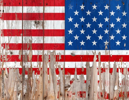 Weathered flag design painted on wood planks