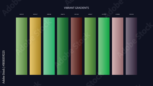 Vibrant Gradient Color Palette Swatches with HEX Codes for UI and Branding on Dark Background