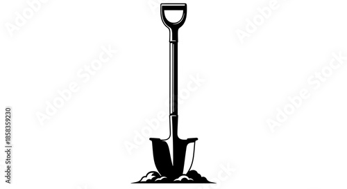 Shovel standing upright in the ground