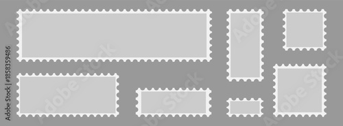Post stamps empty set. Postal shapes Blank border for mail letter. Collection paper postmarks PNG