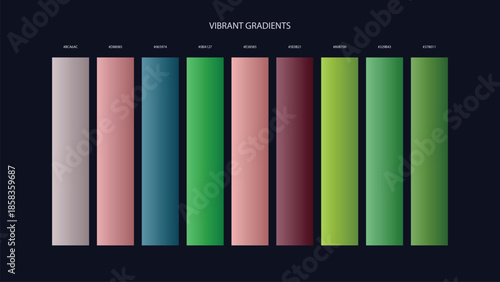 Vibrant Gradient Color Palette Swatches with HEX Codes for UI and Branding on Dark Background