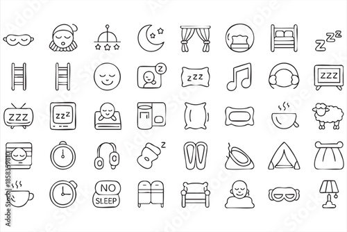 Night Routine and Rest UI Icons for Sleep Tracking Interfaces
