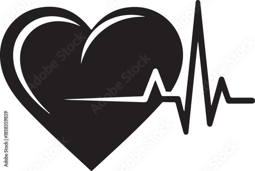 Black heart icon with electrocardiogram line representing cardiac health monitoring