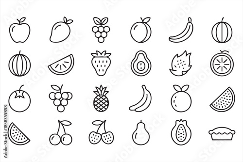 Healthy Food Icons Featuring Fruit for Recipe and Meal Planning Interfaces