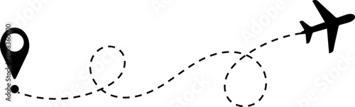 Aircraft tracking line path. Dotted airplane route vector for travel infographic PNG