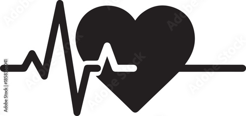 Black heart icon with electrocardiogram pulse line for cardiology