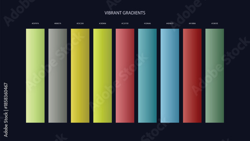 Vibrant Gradient Color Palette Swatches with HEX Codes for UI and Branding on Dark Background