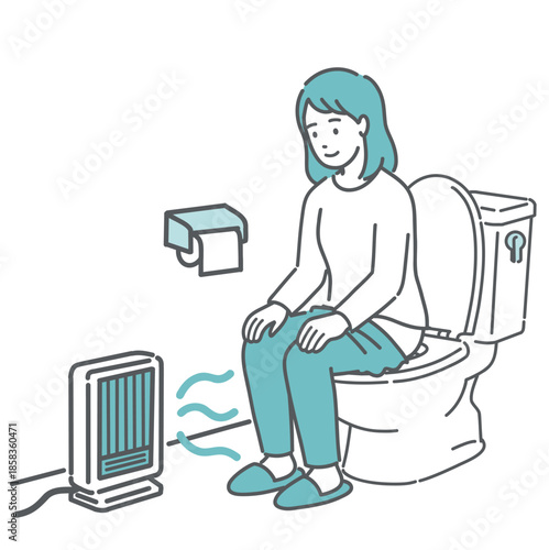 トイレのヒートショック対策・足元ヒーターで暖まる女性