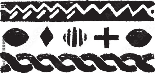 Abstract pattern design featuring bold black and white elements. Unique graphic set in a modern vector illustration style.