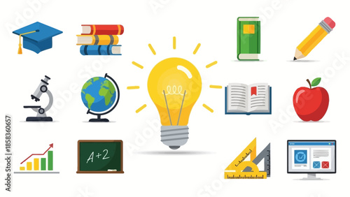 Collection of educational and learning symbols and icons.