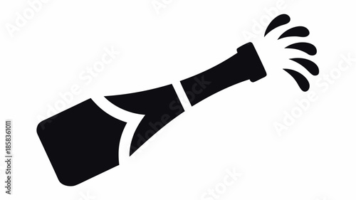 Black silhouette of champagne bottle with cork popping