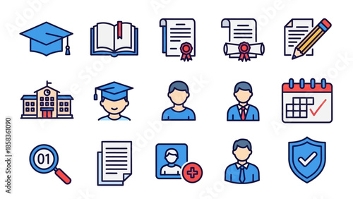 Collection of educational icons representing learning and academic achievement.