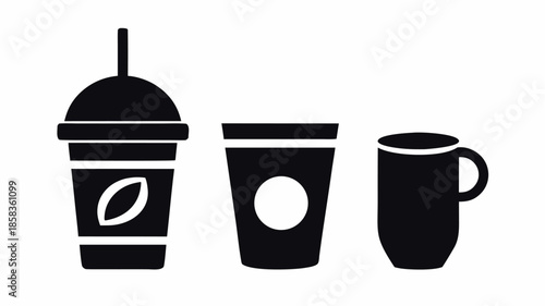 Black silhouettes of disposable and reusable coffee cups