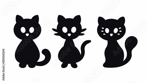 Three cute black cat silhouettes in playful poses