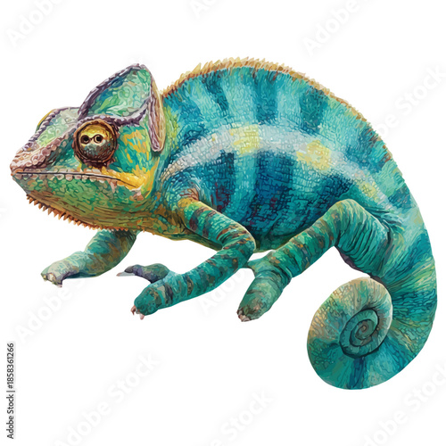 Chameleon watercolor vector illustration, high-quality artwork isolated on a pure white background.