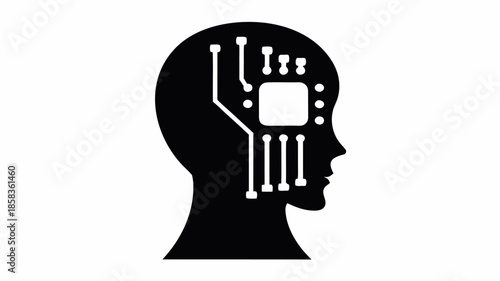 Stylized human head with circuit board design for tech concepts