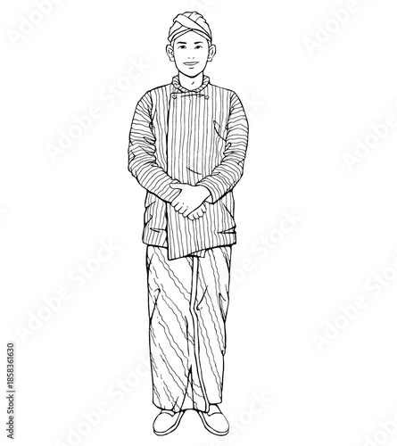 Illustration of Javanese Man in Traditional Clothing.