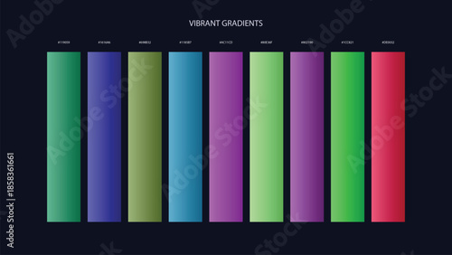 Vibrant Gradient Color Palette Swatches with HEX Codes for UI and Branding on Dark Background