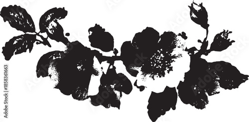 Black rose silhouette with leaves. Simple and elegant vector illustration of botanical elements in a single set.