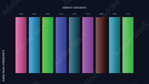 Vibrant Gradient Color Palette Swatches with HEX Codes for UI and Branding on Dark Background