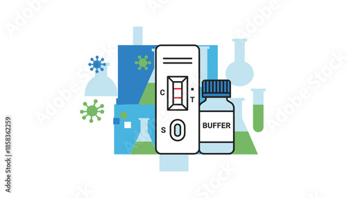 Laboratory rapid antigen test device with buffer vial science diagnostics concept