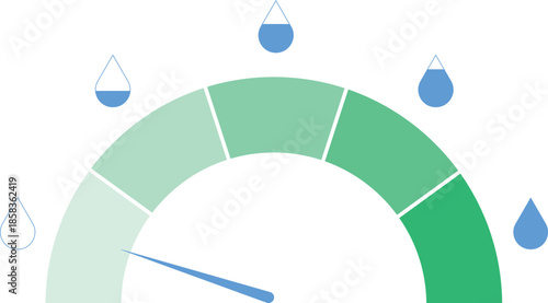 Humidity meter simple design, ideal for weather and environmental science. Green and blue color with water drops.