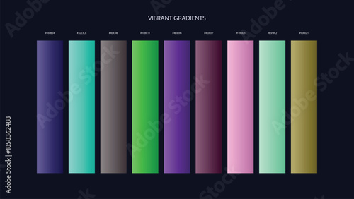 Vibrant Gradient Color Palette Swatches with HEX Codes for UI and Branding on Dark Background