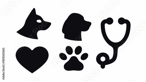 Veterinary care symbols with dog and cat silhouettes