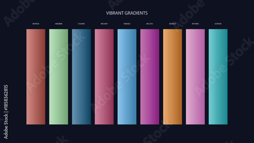 Vibrant Gradient Color Palette Swatches with HEX Codes for UI and Branding on Dark Background