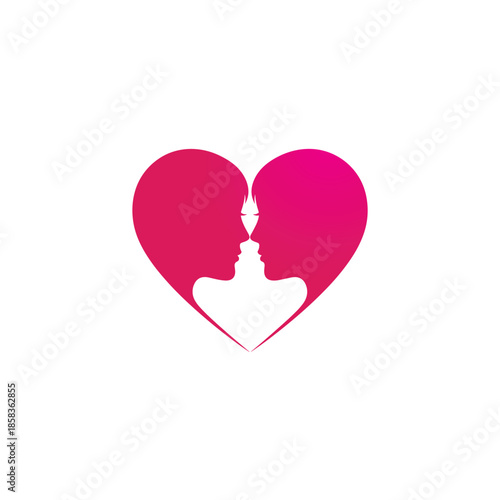 Silhouette of two faces forming a heart shape, symbolizing love and romance