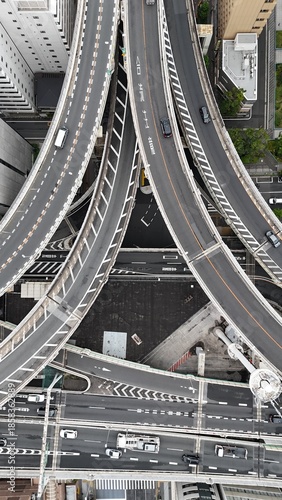 Photography Hakozaki Junction aerial view, complex highway interchange in Tokyo