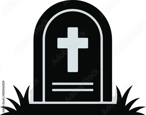 Christian Tombstone Vector Graphic Icon with Cross Symbol for Memorial and Funeral Designs