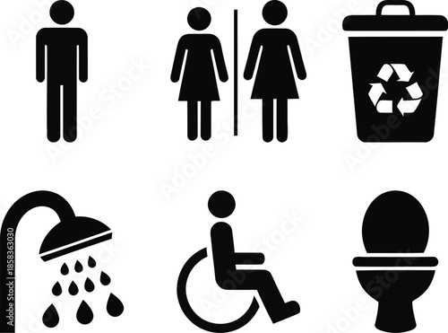 Restroom and recycling symbols for public spaces