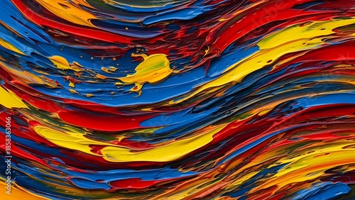 Abstract watercolor background with a colorful paint design featuring bright rainbow texture and artistic swirls of blue, red, and orange waves for a seamless vector wallpaper backdrop
