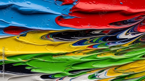 Vibrant graffiti with colorful paint splashes creates a wet liquid texture on the wall like ripples across a blue ocean wave surface
