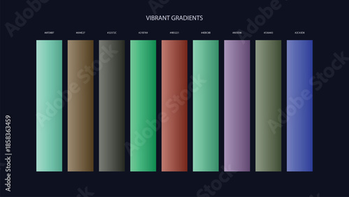 Vibrant Gradient Color Palette Swatches with HEX Codes for UI and Branding on Dark Background
