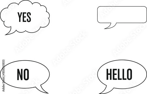 Speech bubbles with YES, NO, HELLO, and blank text