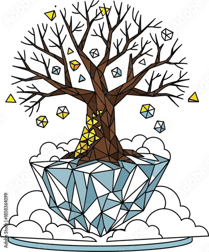 Geometric tree with diamond growth and clouds