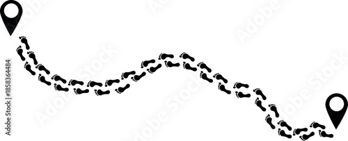 Winding Footprint Path Between Map Pins