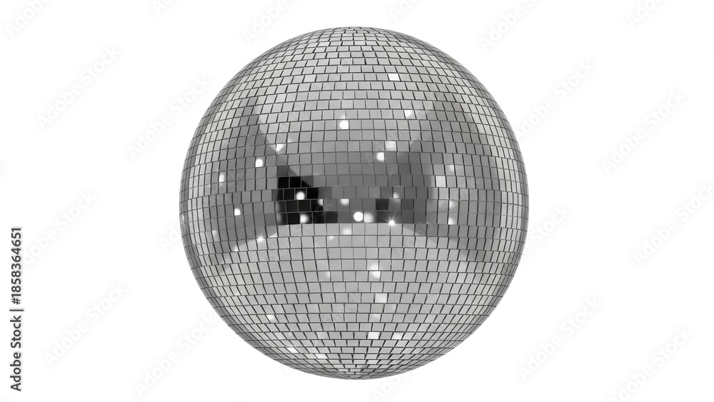 Fototapeta premium Shiny disco ball isolated PNG, mirror ball with reflective tiles for party decoration and entertainment, on transparent background