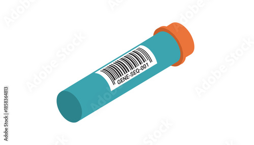 Genetic sample tube with barcode angled view isolated on white background biotechnology concept