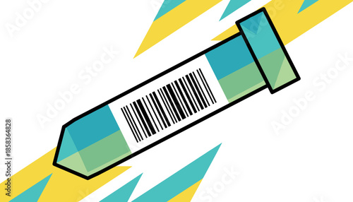 Genetic sample tube with barcode dynamic flat illustration biotechnology innovation concept