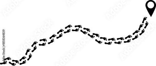 Winding Path of Human Footprints Between Location Map Pins