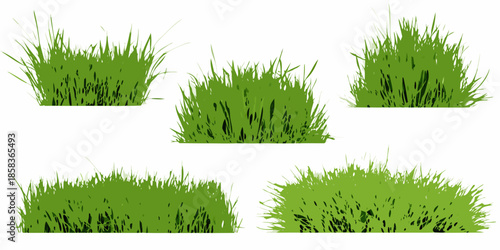 Collection of vibrant green grass clumps isolated on a white background