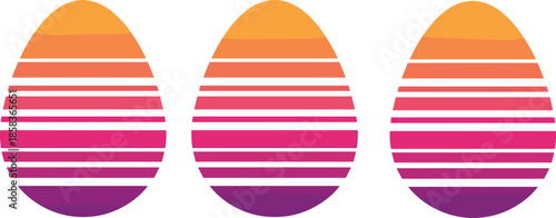 Striped Easter egg icons, warm gradient decorations, festive spring symbols, editable design elements – flat vector illustration