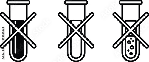 Test tube warning icons, lab safety signs, incorrect sample indicators, chemical hazard symbols, science alert – flat vector illustration