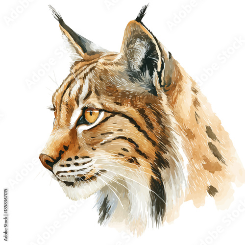 Lynx watercolor artwork, high-quality professional vector illustration isolated on a white background.