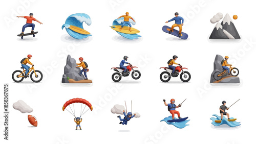 Collection of extreme sports and adventure icons.